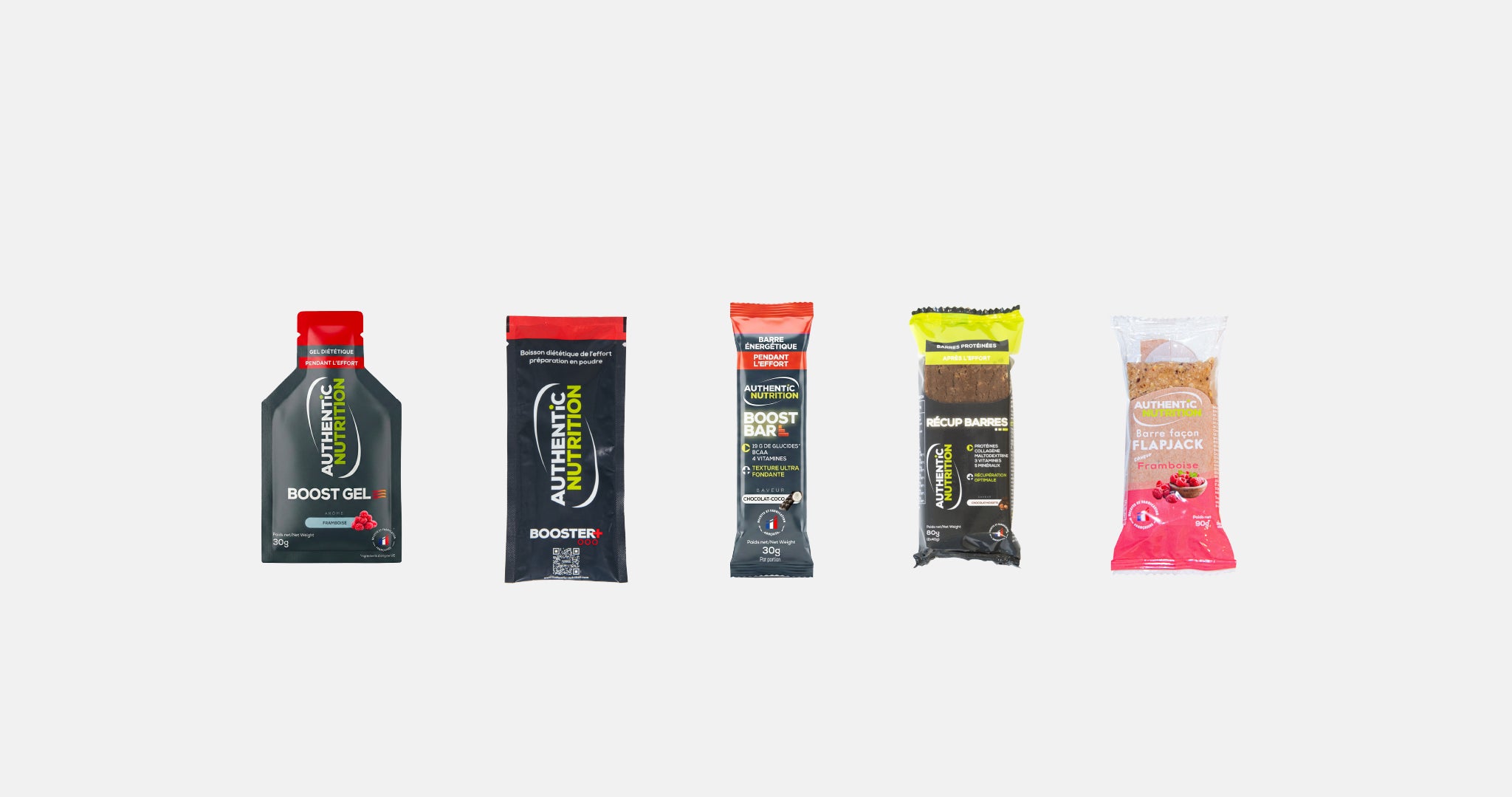 Pack découverte Authentic Nutrition : gels, barres énergétiques et barres de récupération pour la performance sportive.